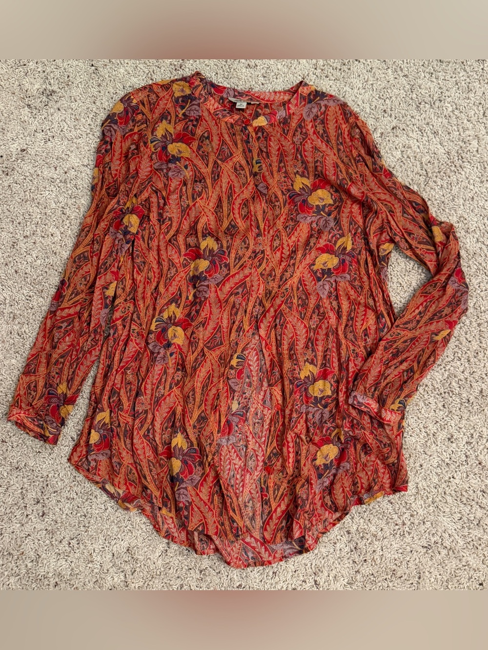 Lucky Brand Red Floral Paisley Long-Sleeve Top